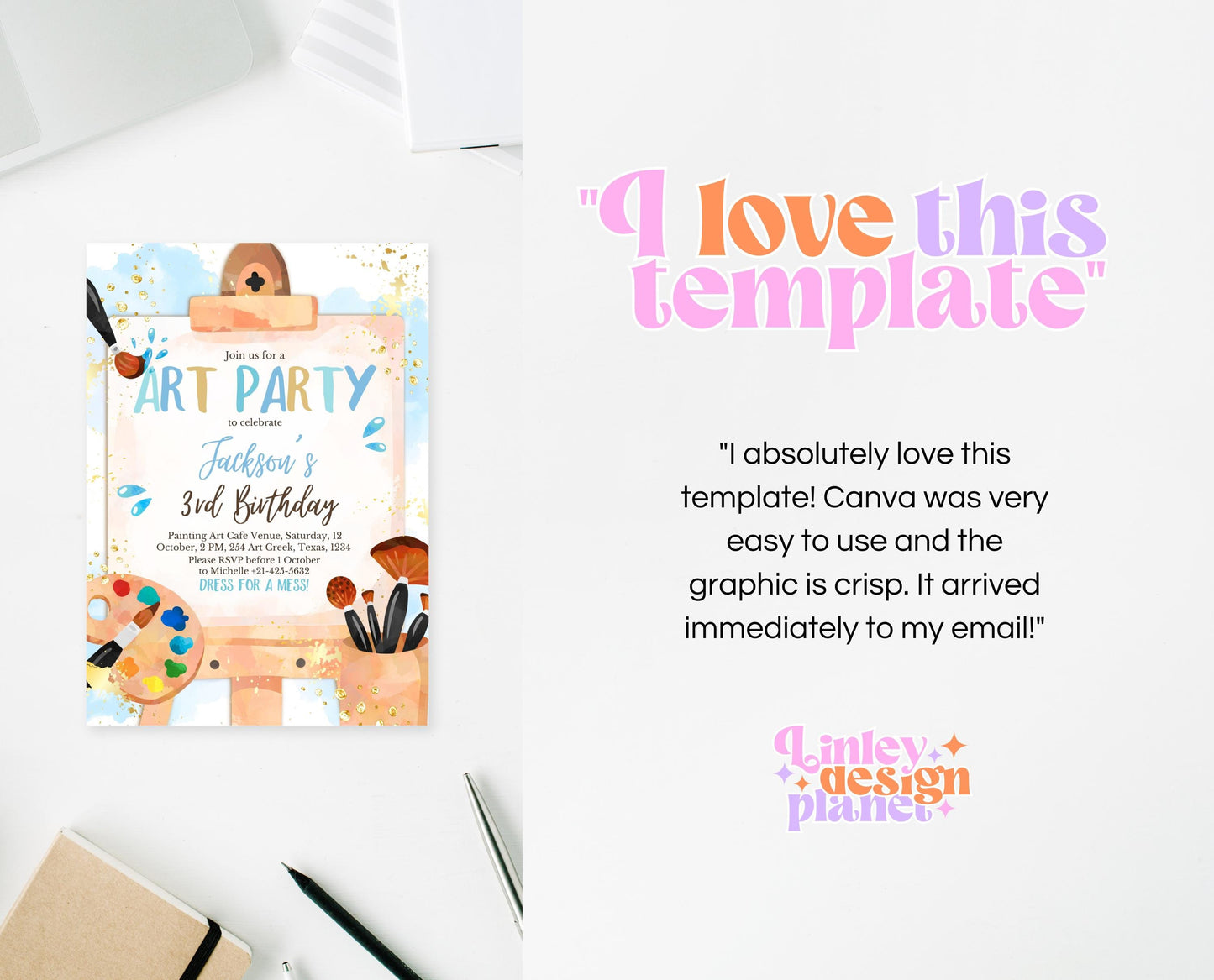 Editable Boy Art Birthday Invitation, Art Birthday Party Invitation, Art in Party Birthday Invite, Art Painting Artist Birthday Invitation