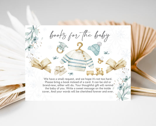 Book Insert Card Winter Boy Baby Shower, Winter Baby Shower Baby Books, Snow Much Fun Baby, Winter Themed Baby Books Card, WBS02