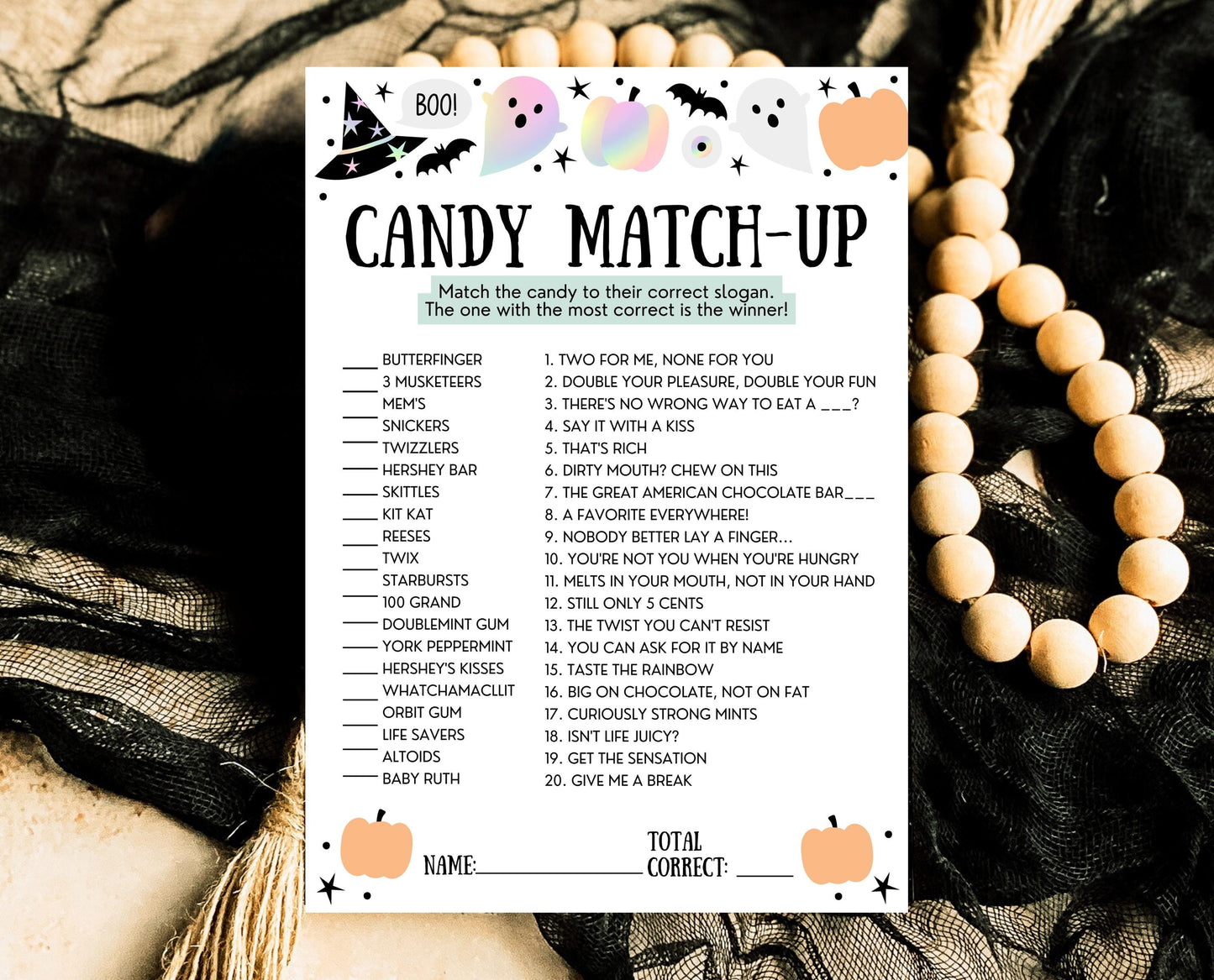 Halloween Candy Match-Up Game Template, Halloween Trivia, Halloween Party Game, Halloween Fun Games, Halloween Family Party Game