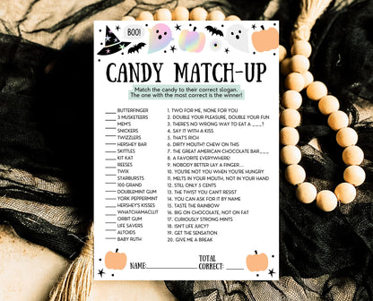 Halloween Candy Match-Up Game Template, Halloween Trivia, Halloween Party Game, Halloween Fun Games, Halloween Family Party Game