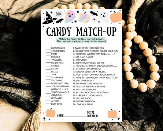 Halloween Candy Match-Up Game Template, Halloween Trivia, Halloween Party Game, Halloween Fun Games, Halloween Family Party Game