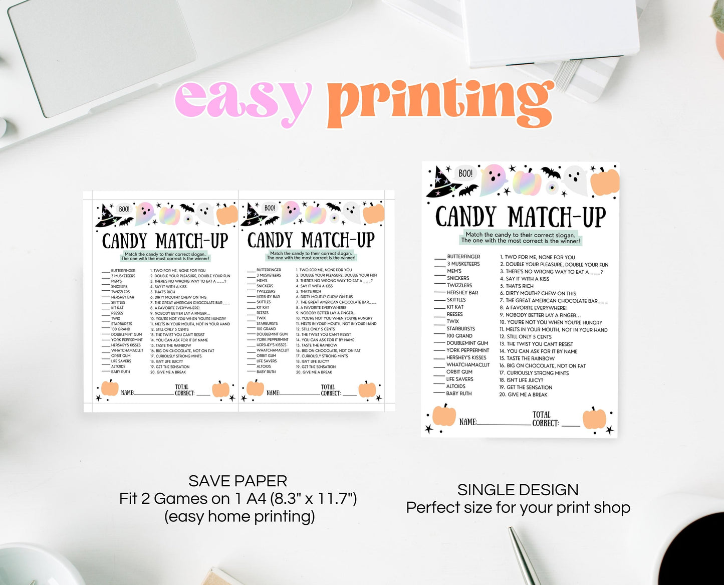 Halloween Candy Match-Up Game Template, Halloween Trivia, Halloween Party Game, Halloween Fun Games, Halloween Family Party Game