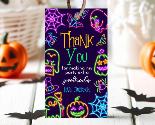 Editable Neon Halloween Party Favor Tag, Spooky Halloween Party Thank You Tag, Printable Neon Halloween Birthday Tag, Neon Halloween, PHBP07
