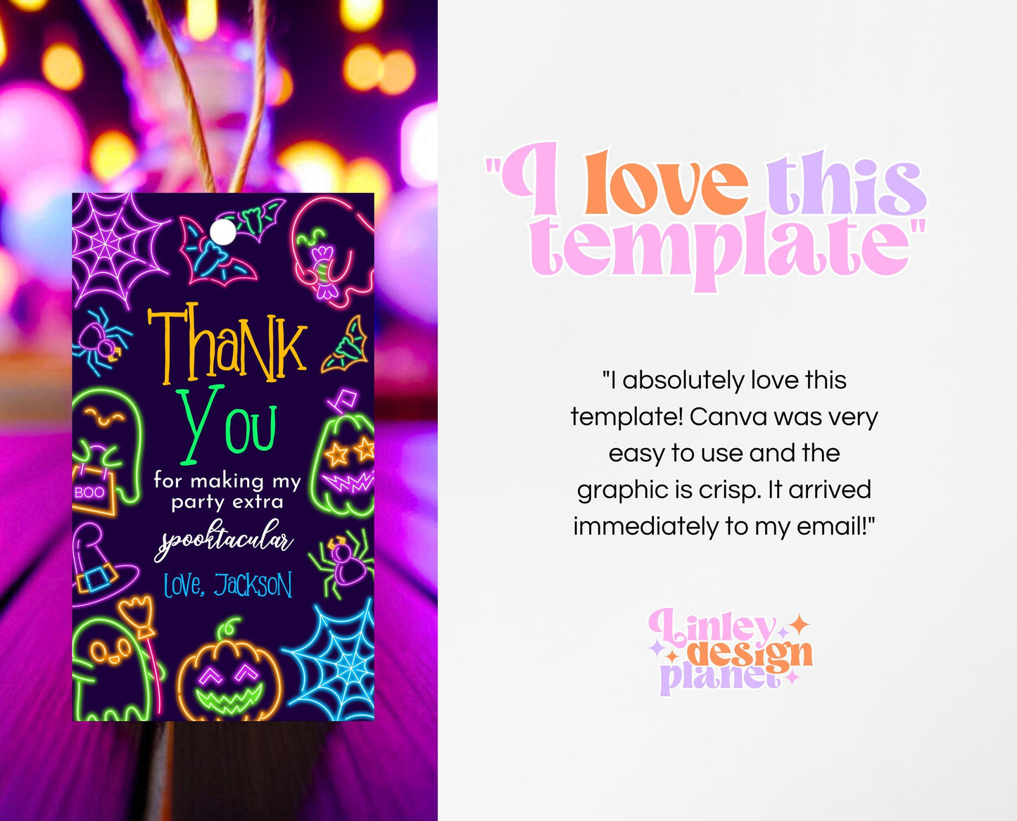 Editable Neon Halloween Party Favor Tag, Spooky Halloween Party Thank You Tag, Printable Neon Halloween Birthday Tag, Neon Halloween, PHBP07
