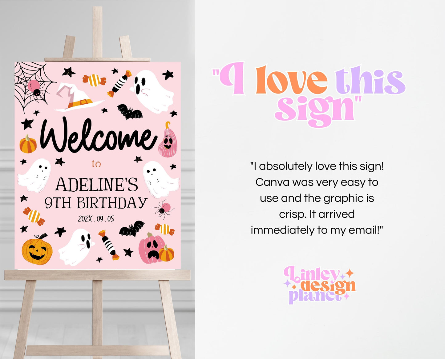 Editable Pink Halloween Birthday Welcome Sign, Halloween Costume Party, Spooky Birthday, Pink Halloween Welcome Poster, Printable, PHBP03