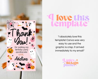 Editable Pink Halloween Favor Tag, Halloween Birthday Thank You Tag, Spooky Party Favors, Halloween Gift Tag Template, Printable, PHBP03
