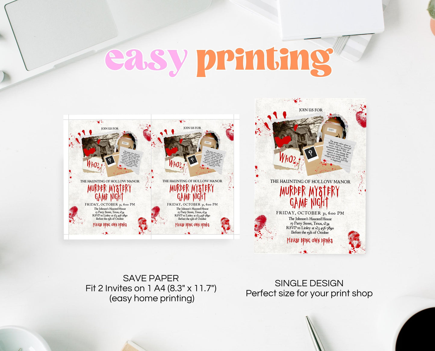 Editable Halloween Murder Mystery Game Night Invitation, Halloween Party Invitation, Murder Mystery Invite, Halloween Game Night Invitation