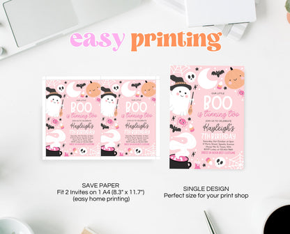 Editable Pink Halloween Birthday Invitation, Halloween Second Birthday Invitation, Little Boo Turning Two, Pink Halloween Invitation, PHBP04