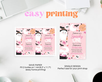 Editable Pink Halloween Birthday Invitation, Halloween First Birthday Invitation, Spooky One Invite, Pink Halloween Invitation, PHBP04