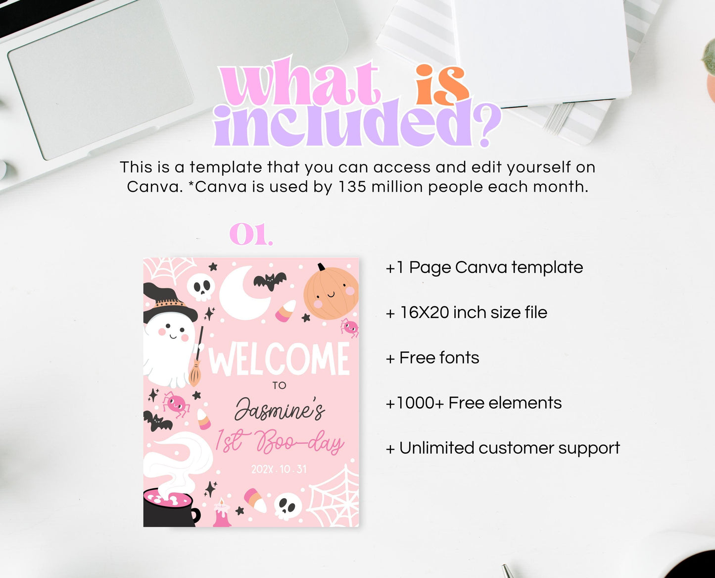 Editable Pink Halloween Birthday Welcome Sign, Halloween Party Welcome Poster, Ghouls Party, Pink Halloween Sign, Instant Download, PHBP04