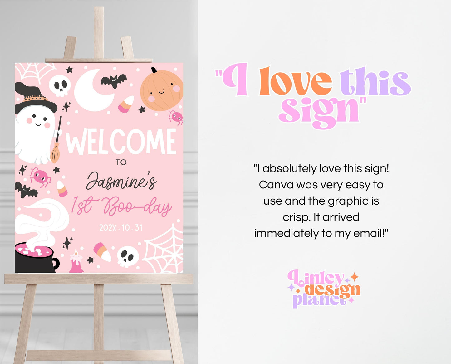 Editable Pink Halloween Birthday Welcome Sign, Halloween Party Welcome Poster, Ghouls Party, Pink Halloween Sign, Instant Download, PHBP04