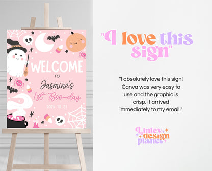 Editable Pink Halloween Birthday Welcome Sign, Halloween Party Welcome Poster, Ghouls Party, Pink Halloween Sign, Instant Download, PHBP04