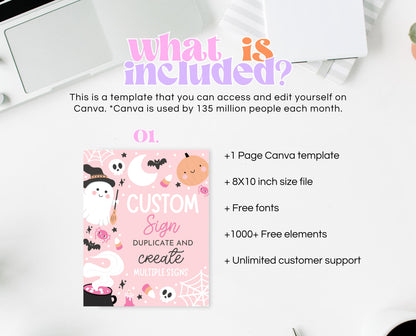 Editable Pink Halloween Birthday Custom Sign, Halloween Party Custom Poster, Ghouls Party, Pink Halloween Sign, Instant Download, PHBP04