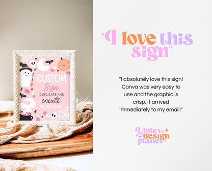 Editable Pink Halloween Birthday Custom Sign, Halloween Party Custom Poster, Ghouls Party, Pink Halloween Sign, Instant Download, PHBP04