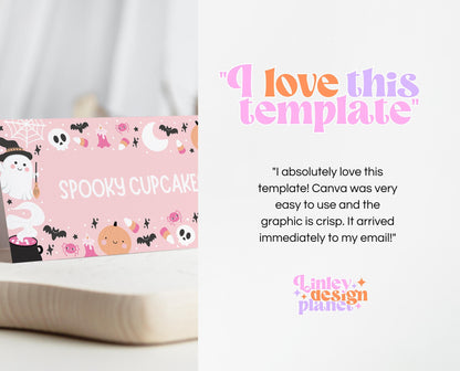 Editable Pink Halloween Food Label, Halloween Birthday Place Cards, Spooky Party Food Label, Halloween Tent Card Template, Printable, PHBP04