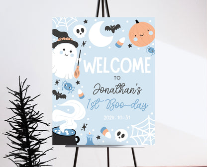 Editable Blue Halloween Birthday Welcome Sign, Halloween Party Welcome Poster, Ghouls Party, Blue Halloween Sign, Instant Download, PHBP05