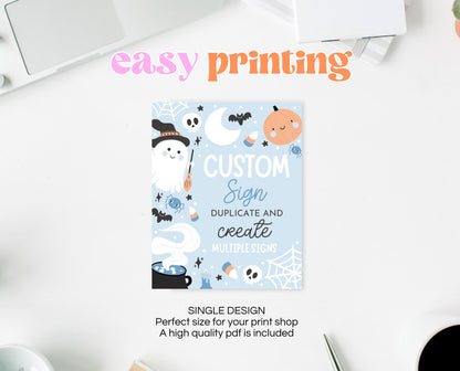 Editable Blue Halloween Birthday Custom Sign, Halloween Party Custom Poster, Blue Ghost Party, Blue Halloween Sign, Instant Download, PHBP05