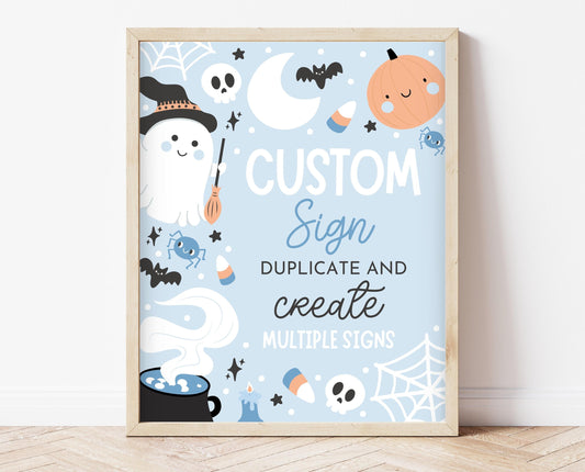 Editable Blue Halloween Birthday Custom Sign, Halloween Party Custom Poster, Blue Ghost Party, Blue Halloween Sign, Instant Download, PHBP05