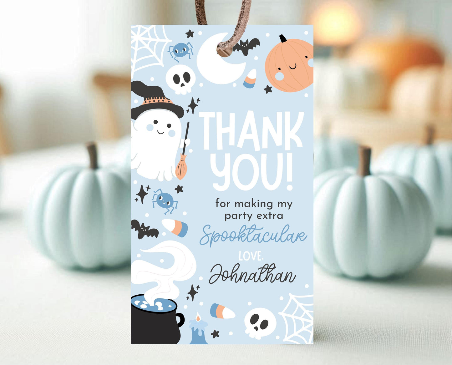 Editable Blue Halloween Favor Tag, Halloween Birthday Thank You Tag, Spooky Party Favors, Halloween Gift Tag Template, Printable, PHBP05