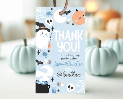 Editable Blue Halloween Favor Tag, Halloween Birthday Thank You Tag, Spooky Party Favors, Halloween Gift Tag Template, Printable, PHBP05