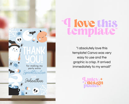 Editable Blue Halloween Favor Tag, Halloween Birthday Thank You Tag, Spooky Party Favors, Halloween Gift Tag Template, Printable, PHBP05