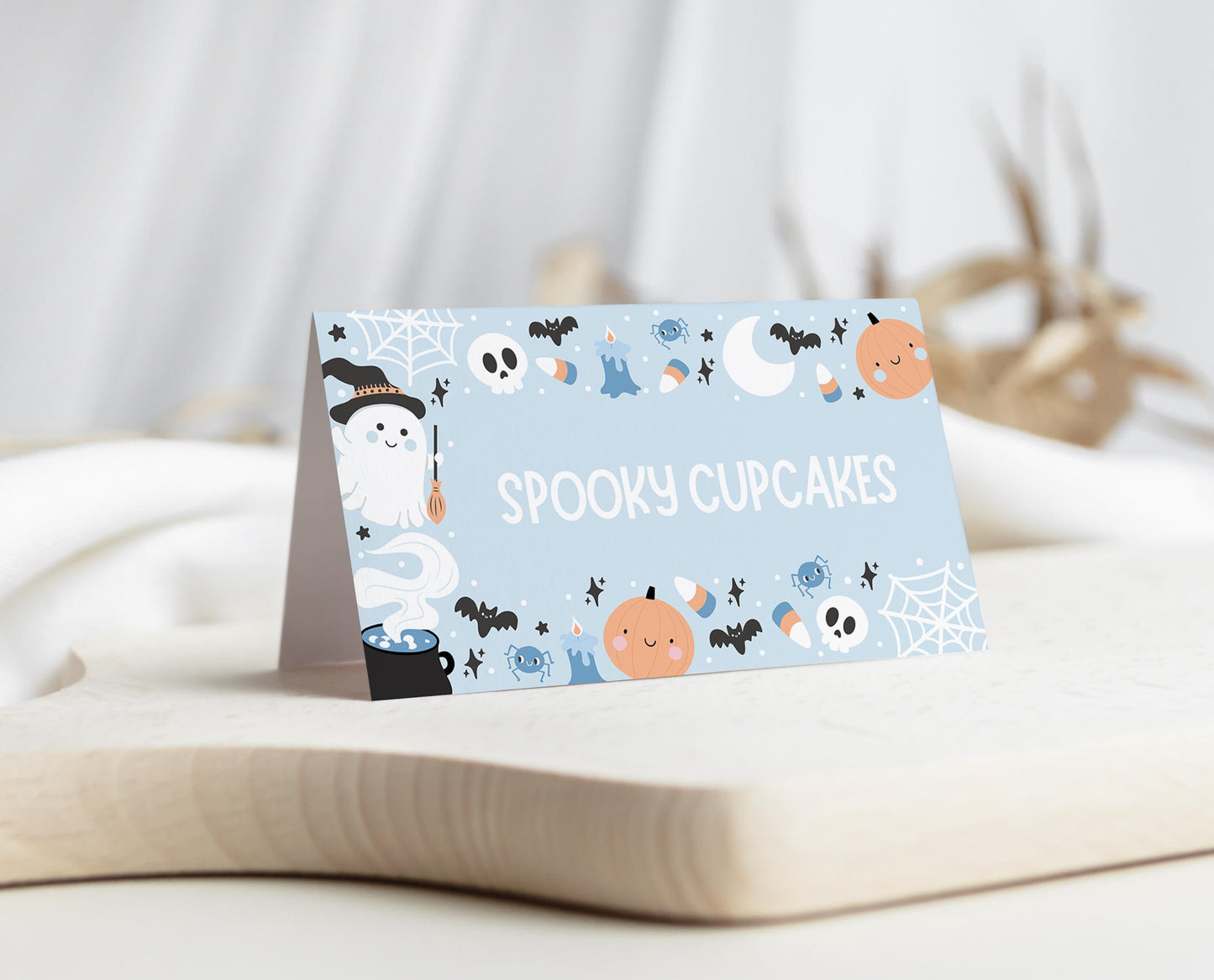 Editable Blue Halloween Food Label, Halloween Birthday Place Cards, Spooky Party Food Label, Halloween Tent Card Template, Printable, PHBP05