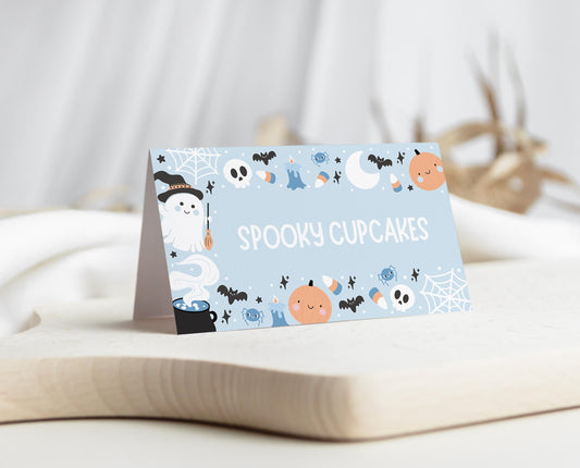 Editable Blue Halloween Food Label, Halloween Birthday Place Cards, Spooky Party Food Label, Halloween Tent Card Template, Printable, PHBP05