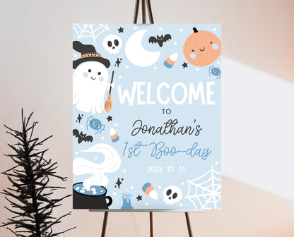Editable Blue Halloween Birthday Welcome Sign, Halloween Party Welcome Poster, Ghouls Party, Blue Halloween Sign, Instant Download, PHBP05