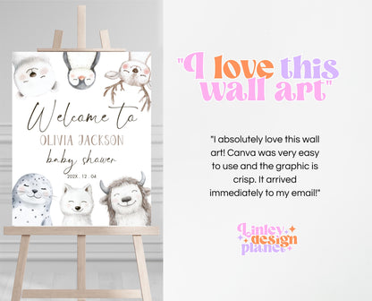 Editable Winter Arctic Animals Baby Shower Welcome Sign, Winter Baby Shower Welcome Poster, Snow Much Fun Baby, Winter Baby Animals, WBS01