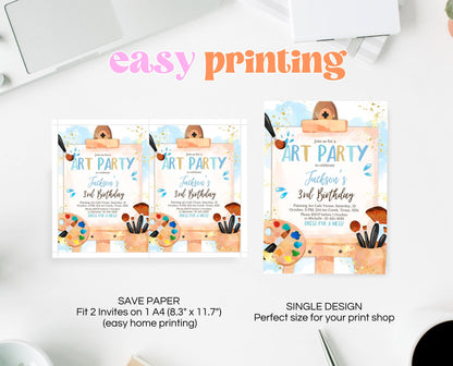 Editable Boy Art Birthday Invitation, Art Birthday Party Invitation, Art in Party Birthday Invite, Art Painting Artist Birthday Invitation