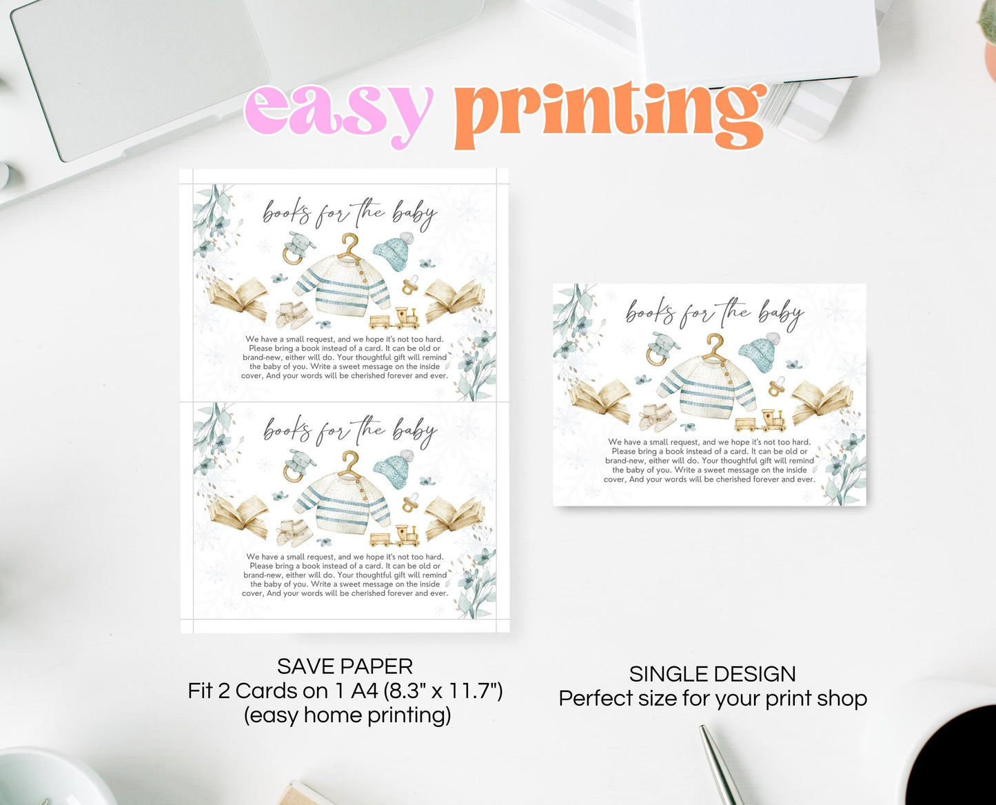 Book Insert Card Winter Boy Baby Shower, Winter Baby Shower Baby Books, Snow Much Fun Baby, Winter Themed Baby Books Card, WBS02
