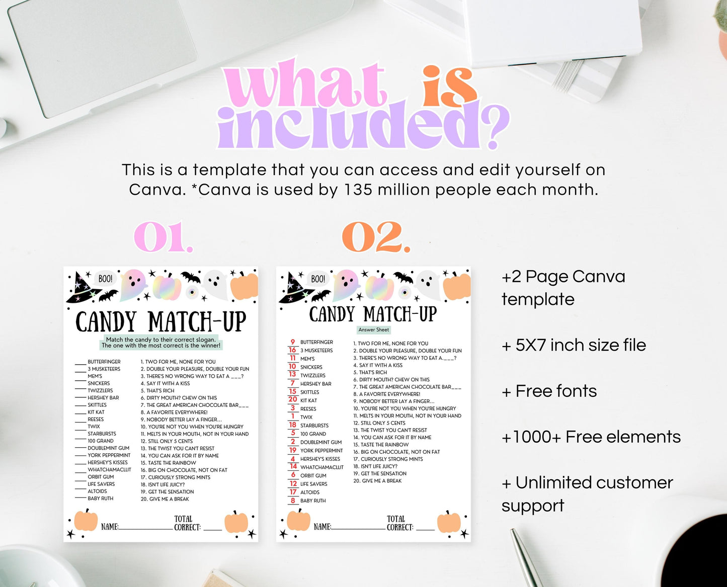 Halloween Candy Match-Up Game Template, Halloween Trivia, Halloween Party Game, Halloween Fun Games, Halloween Family Party Game