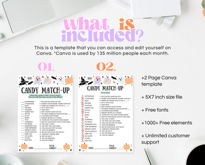 Halloween Candy Match-Up Game Template, Halloween Trivia, Halloween Party Game, Halloween Fun Games, Halloween Family Party Game