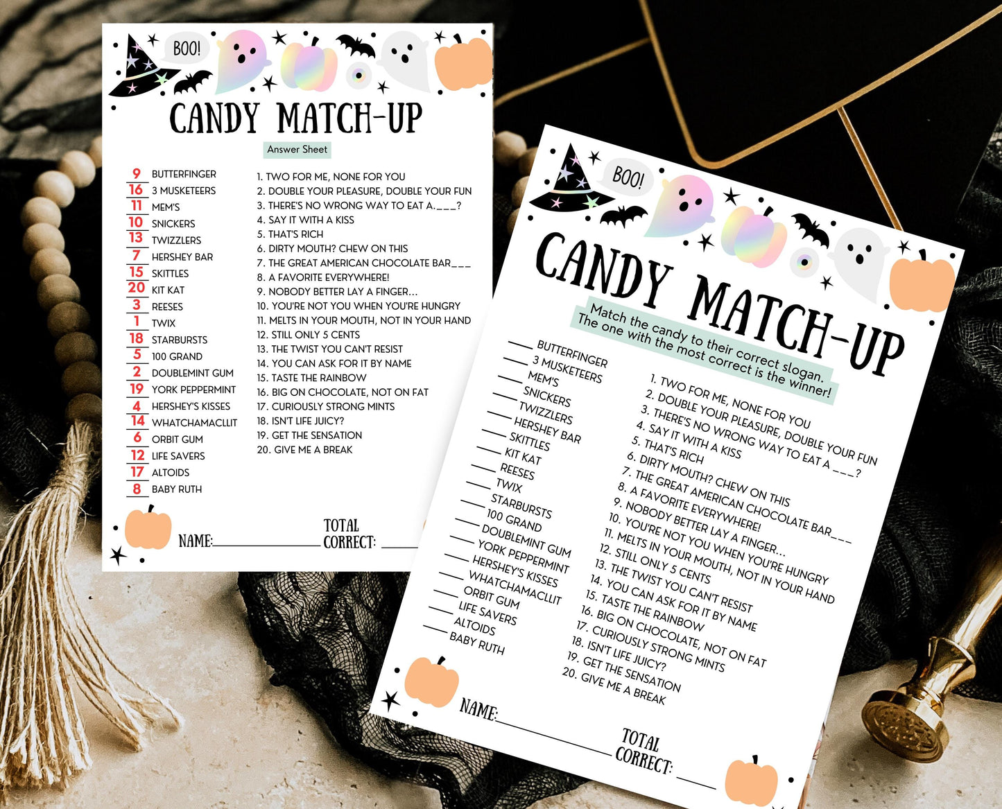 Halloween Candy Match-Up Game Template, Halloween Trivia, Halloween Party Game, Halloween Fun Games, Halloween Family Party Game