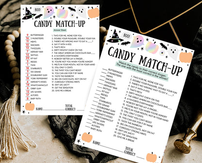 Halloween Candy Match-Up Game Template, Halloween Trivia, Halloween Party Game, Halloween Fun Games, Halloween Family Party Game