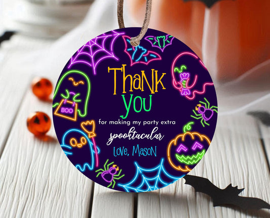 Editable Neon Halloween Favor Tag Template, Spooky Halloween Party Thank You Tag, Printable Neon Halloween Gift Tag, Neon Gifts Tag, PHBP07