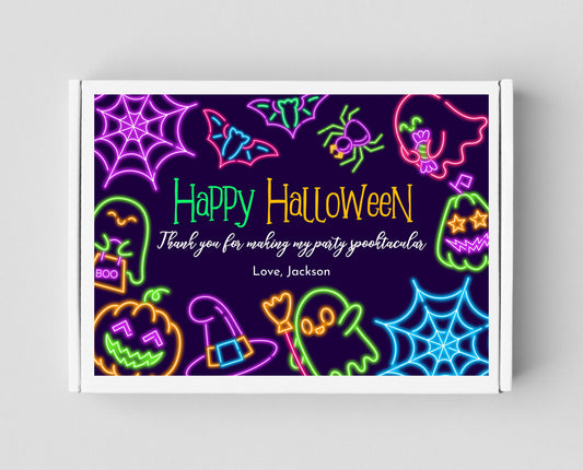 Editable Neon Halloween Birthday Gable Box Labels, Neon Halloween Party Favors,  Neon Halloween Gable Gift Box, Printable, Download, PHBP07