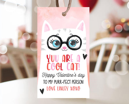 Editable Valentine's Day Gift Tag, Cool Cat Valentine's Gift Tag, Happy Valentines Day Tag, Printable, Template, Instant Download, Gift Tag