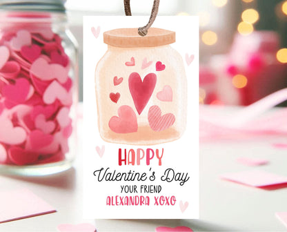 Editable Valentine's Day Gift Tag, Jar Of Hearts Valentine's Gift Tag, Happy Valentine's Day Tag, Printable, Template, Instant Download