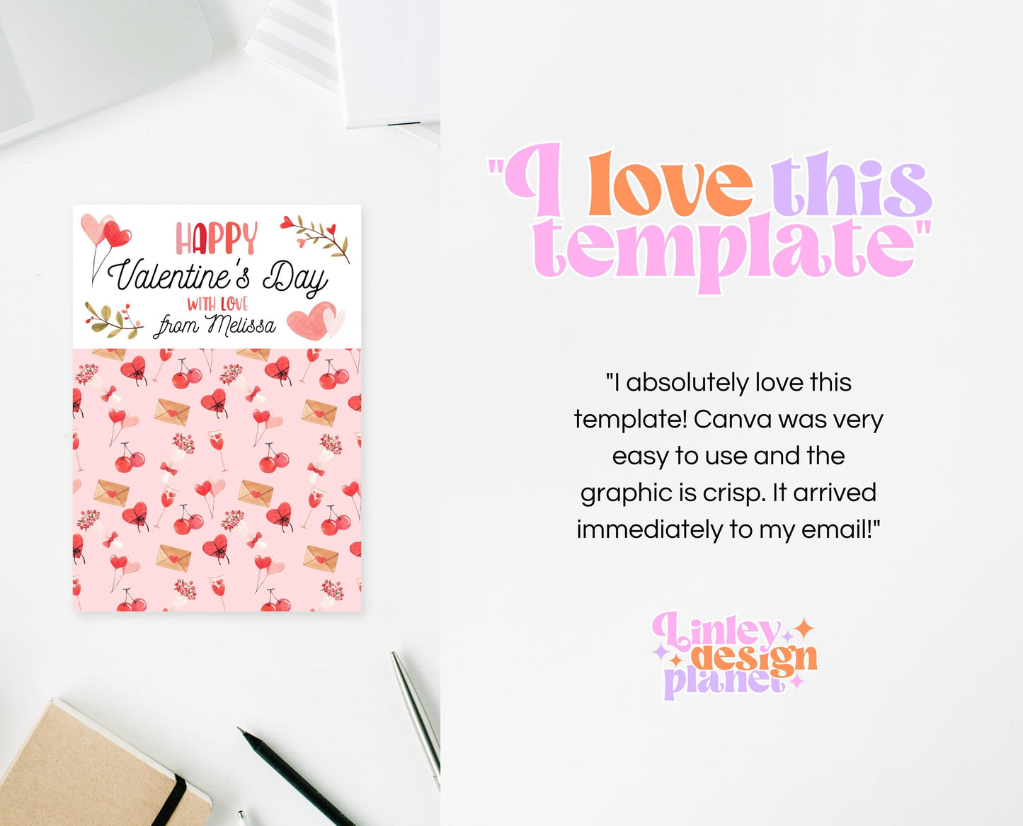 Editable Valentine's Day Cookie Card, Valentine's Day Cookie Holder, Cookie Card, Cookie Gift Tag, Printable, Template, Instant Download