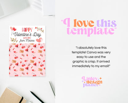 Editable Valentine's Day Cookie Card, Valentine's Day Cookie Holder, Cookie Card, Cookie Gift Tag, Printable, Template, Instant Download