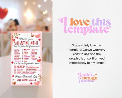 Editable What's Your Valentine Name Game Gift Tag, Valentine's Name Game, Valentine Classroom Gift, School Love Tag, Instant Download