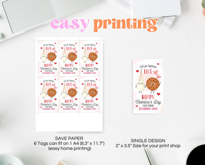Editable Cookie Valentine Gift Tag, Cookie Valentine Gift Tags, School Valentine Cards, Printable, Milk and Cookies Tag, Instant Download