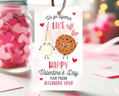 Editable Cookie Valentine Gift Tag, Cookie Valentine Gift Tags, School Valentine Cards, Printable, Milk and Cookies Tag, Instant Download