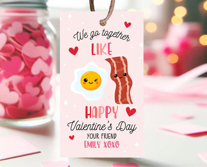 Editable Valentine Gift Tag, Bacon And Eggs Valentine Gift Tags, School Valentine Cards, Printable, Bacon And Eggs Tag, Instant Download