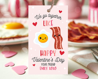 Editable Valentine Gift Tag, Bacon And Eggs Valentine Gift Tags, School Valentine Cards, Printable, Bacon And Eggs Tag, Instant Download