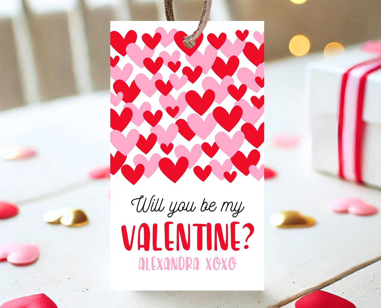 Editable Happy Valentine's Day Gift Tag, Pink Red Hearts Tag, Will You Be My Valentine Tag, School Valentine Gift Tag, Instant Download