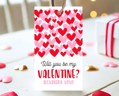 Editable Happy Valentine's Day Gift Tag, Pink Red Hearts Tag, Will You Be My Valentine Tag, School Valentine Gift Tag, Instant Download