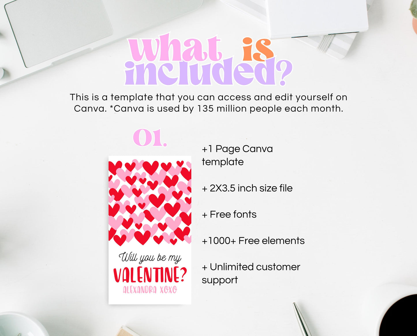 Editable Happy Valentine's Day Gift Tag, Pink Red Hearts Tag, Will You Be My Valentine Tag, School Valentine Gift Tag, Instant Download