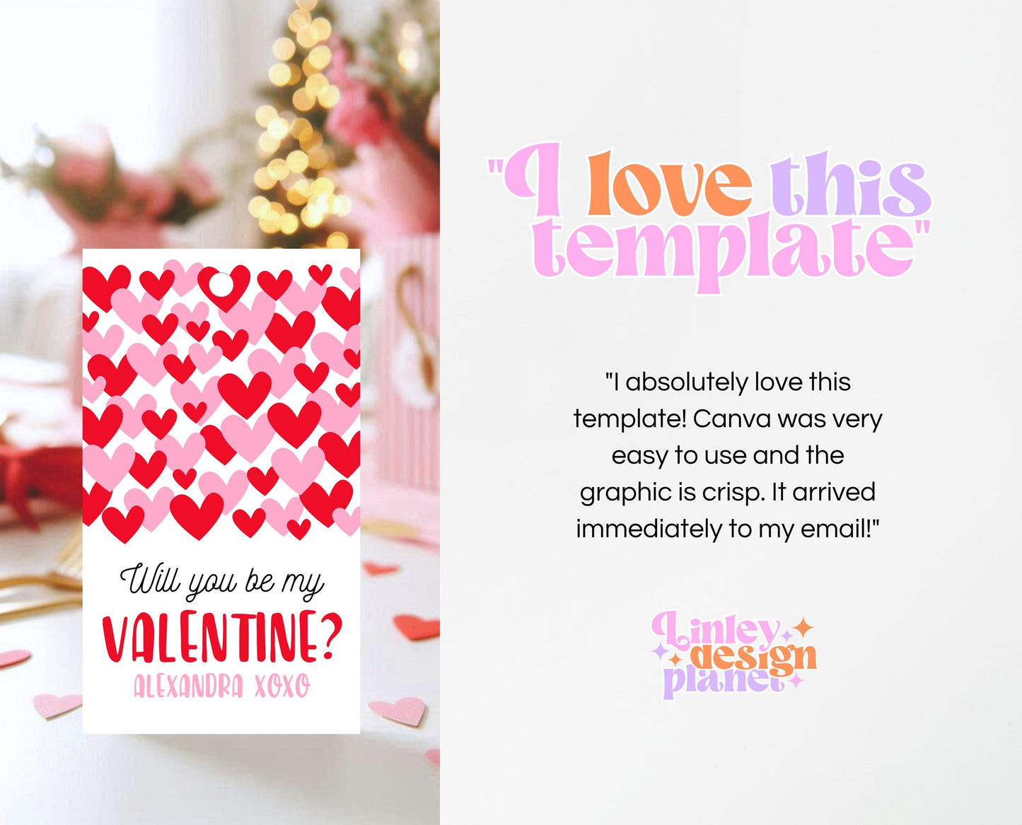 Editable Happy Valentine's Day Gift Tag, Pink Red Hearts Tag, Will You Be My Valentine Tag, School Valentine Gift Tag, Instant Download